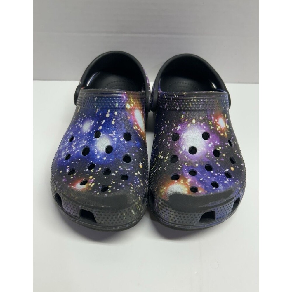 Purple Black Blue Space Galaxy crocs shoes slip ons child size 13 comfort